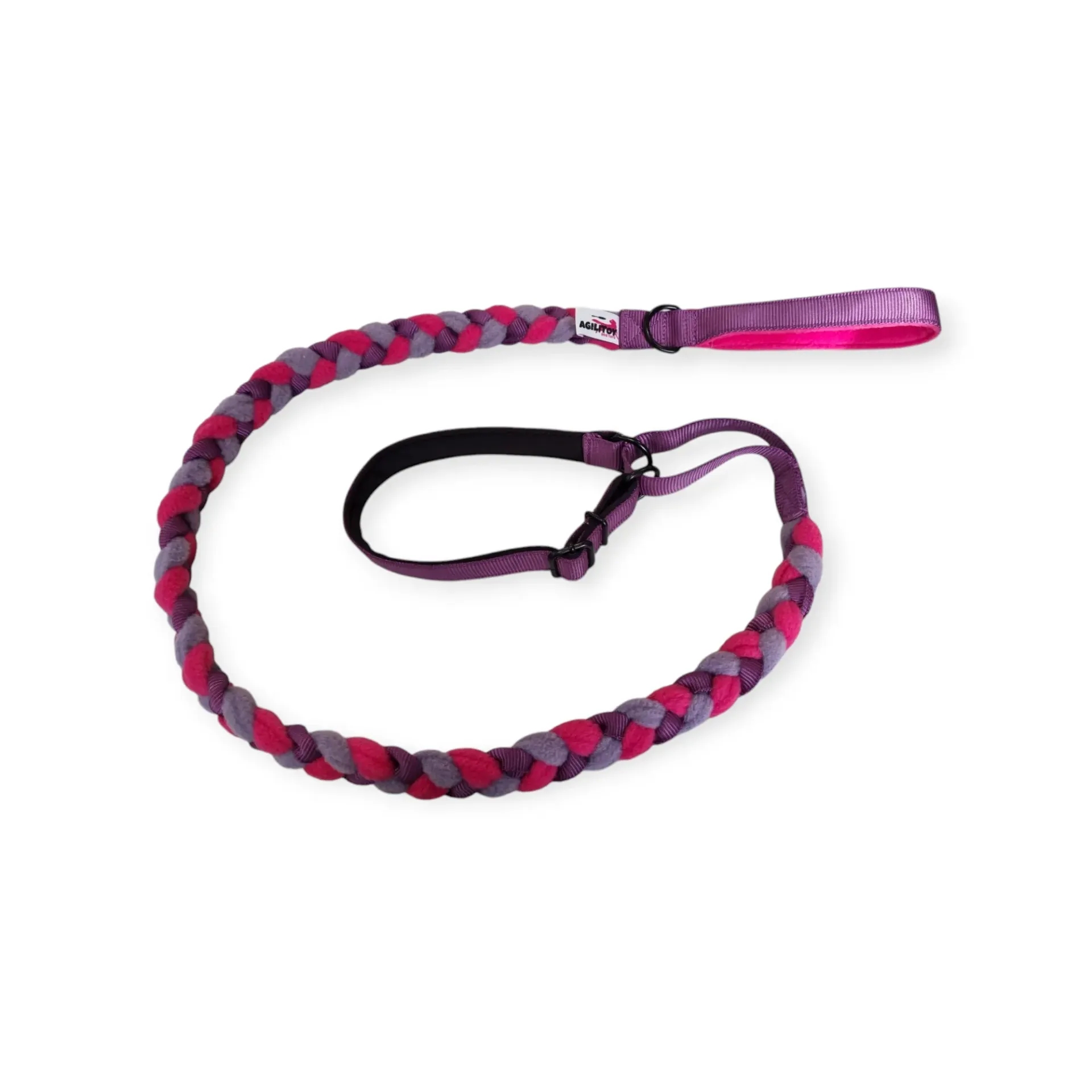 Braidy Leash (Fleece/Martingale) (Paars/Fuchsia, Zonder bungee, S/M)